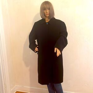 Vintage Burberry Black Lambswool Cashmere Blend Knee Length Coat Size US 10